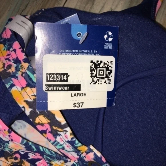 NWT Arizona Jean Company Floral Bikini Top Ruffle Bandeau Women’s Large - Picture 6 of 6